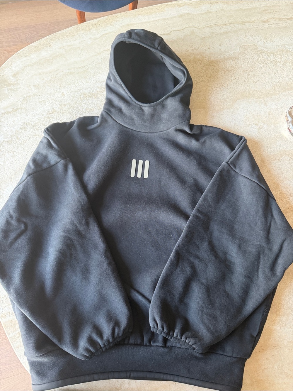 adidas x Fear of God Black Hooded Pullover with Minimal Three-Stripe Logo
